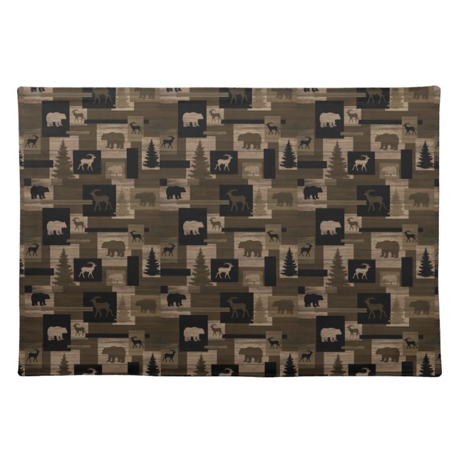 Rustic wood bear moose pattern placemats (Front)