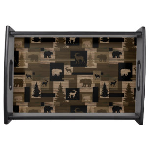 Rustic wood bear pattern breakfast serve tray