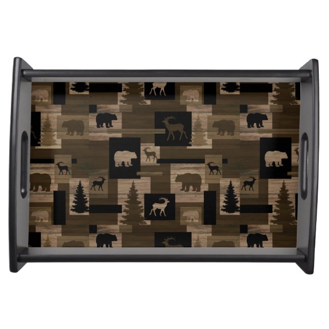 Rustic wood bear pattern breakfast serve tray (Front)