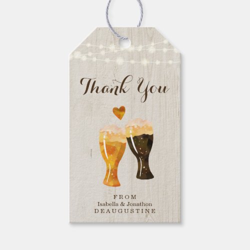 Rustic Wood  Beer Toast Wedding Thank You Gift Tags