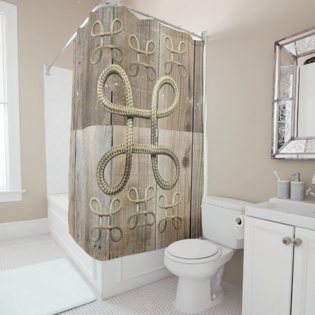 Rustic Wood Beige Rope Shower Curtain (In Situ)