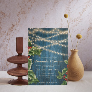 Rustic Wood Berries Christmas wedding Invitation Postcard