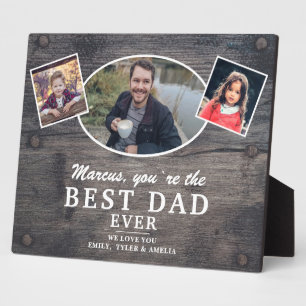 Rustic Wood Best Dad 2 Kids Photo Father`s Day Plaque