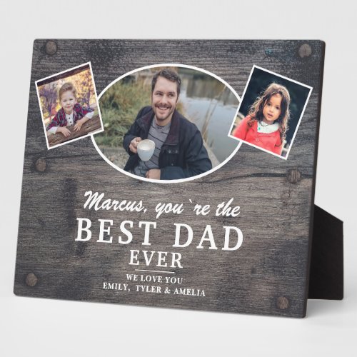 Rustic Wood Best Dad 2 Kids Photo Fathers Day Plaque