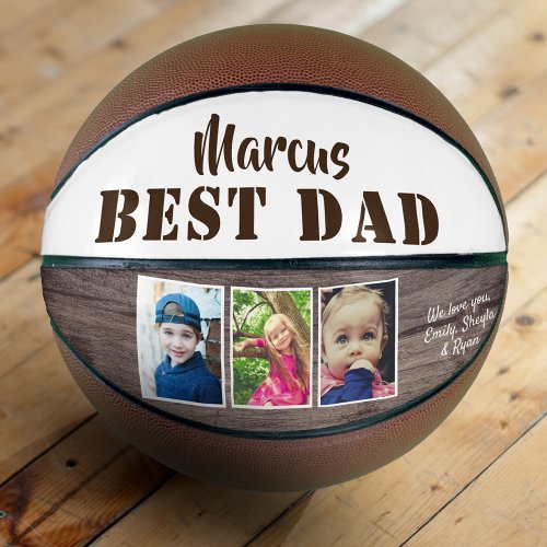Rustic Wood Best Dad 3 Photo Collage Fathers Day  Basketball