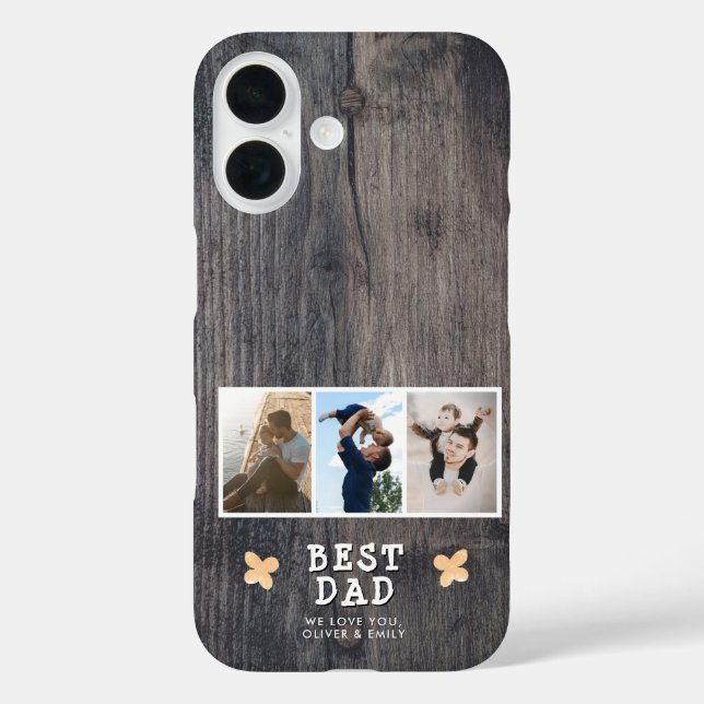 Rustic Wood Best Dad 3 Photo Collage Keepsake Case-Mate iPhone Case (Back)