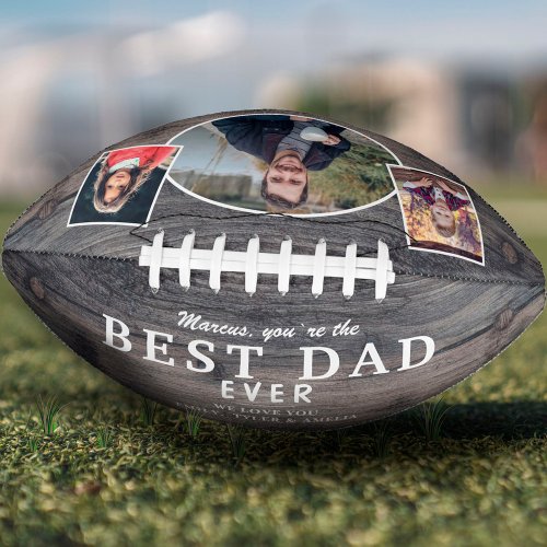 Rustic Wood Best Dad Ever Father 3 Photo Collage Football