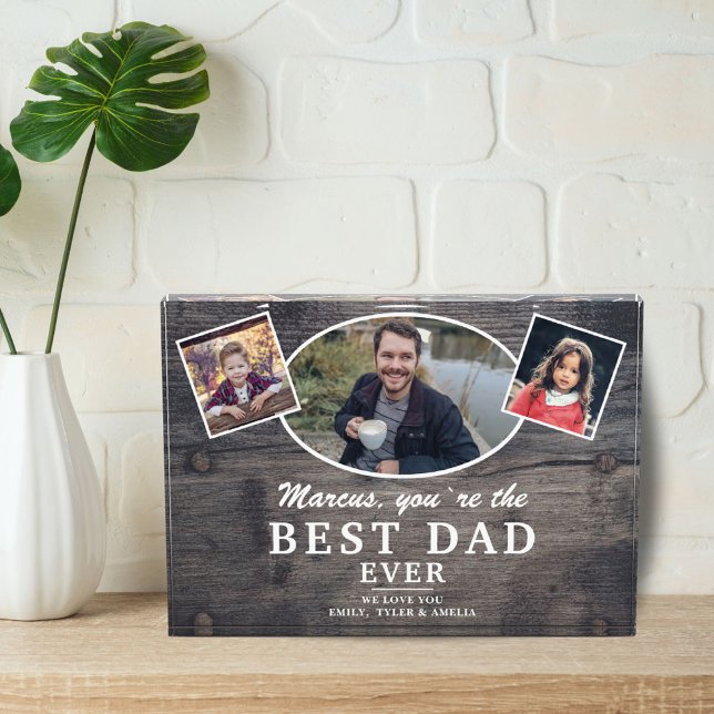 Rustic Wood Best Dad Ever Father`s Day Photo Block (Creator Uploaded)