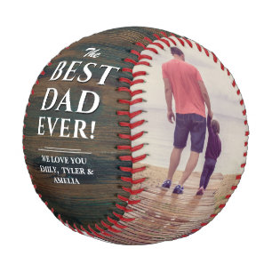 Rustic Wood Best Dad Ever Photo Collage Baseball