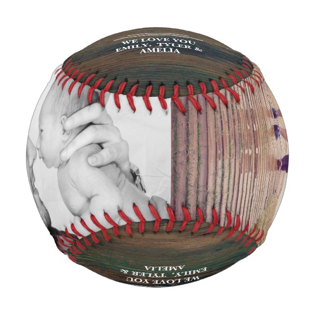 Rustic Wood Best Dad Ever Photo Collage Baseball (Front)