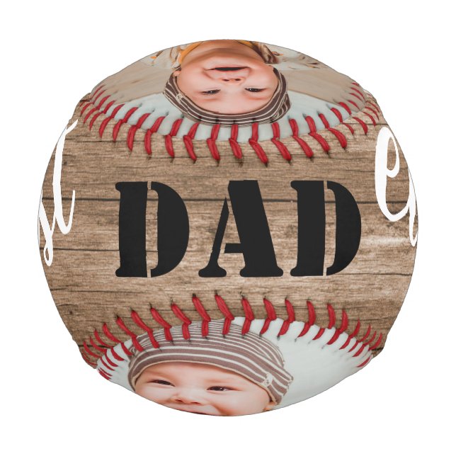 Rustic Wood Best Dad Ever Photo Collage Baseball (Back)