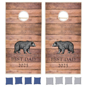 Rustic Wood Best Dad Walking Bear Cornhole Set