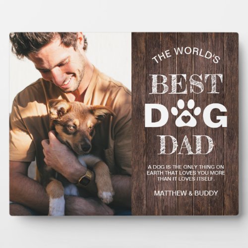 Rustic Wood Best Dog Dad Photo  Quote Plaque