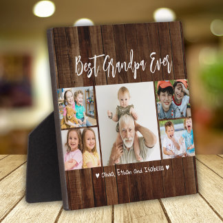 Rustic Wood Best Grandpa Ever Grandkids 5 Photo  Plaque