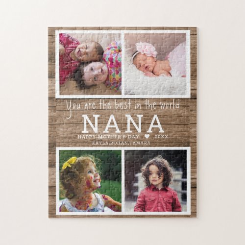 Rustic Wood Best Nana 4 Photo Collage Jigsaw Puzzle