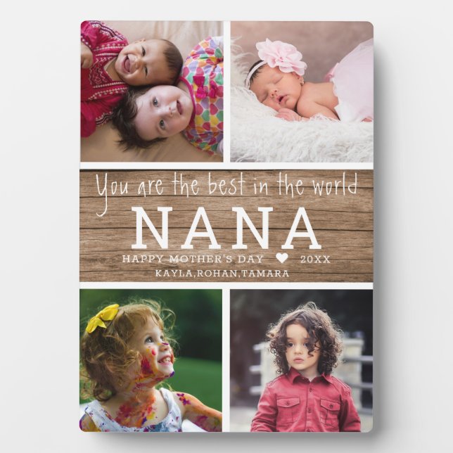 Rustic Wood Best Nana 4 Photo Collage Plaque (Front)
