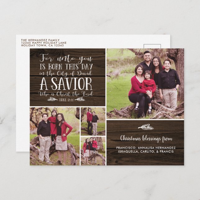 Rustic Wood Bible Verse Christmas Holiday Photo (Front/Back)