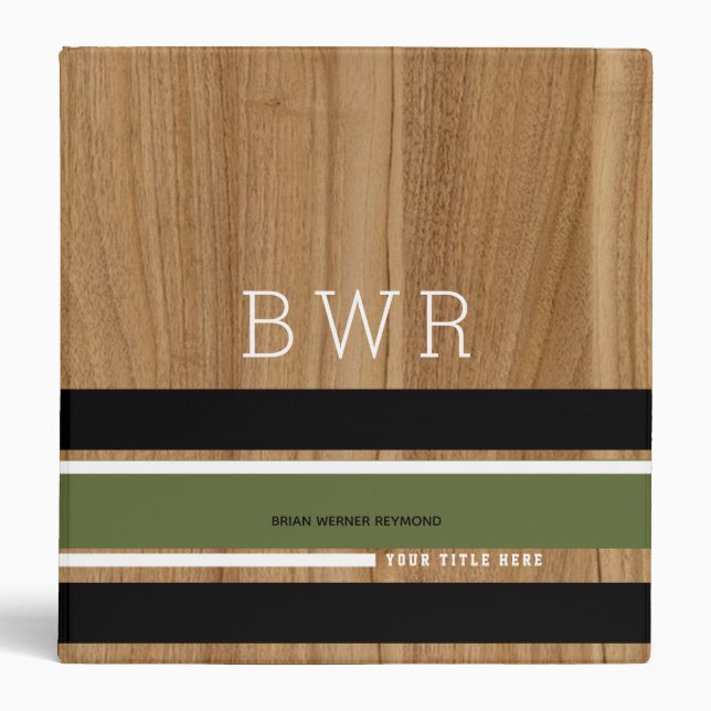 rustic wood binder with stripes and name (Front)