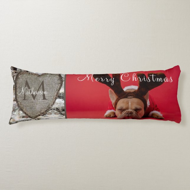 Rustic Wood  Birch Bark Heart Family Photo Xmas Body Pillow (Front)