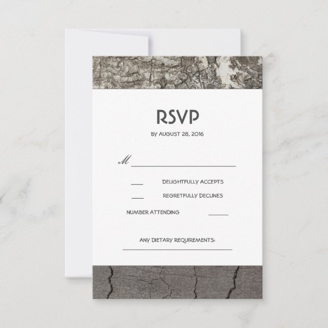 Rustic Wood Birch Barn Wedding RSVP Cards (Front)