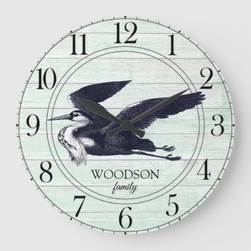 Rustic Wood Bird Lake House Aqua Large Clock