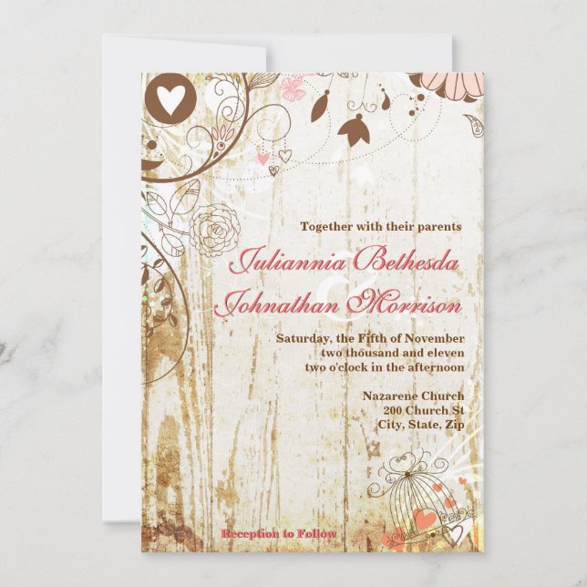 Rustic Wood Birdcage Wedding Invitation (Front)