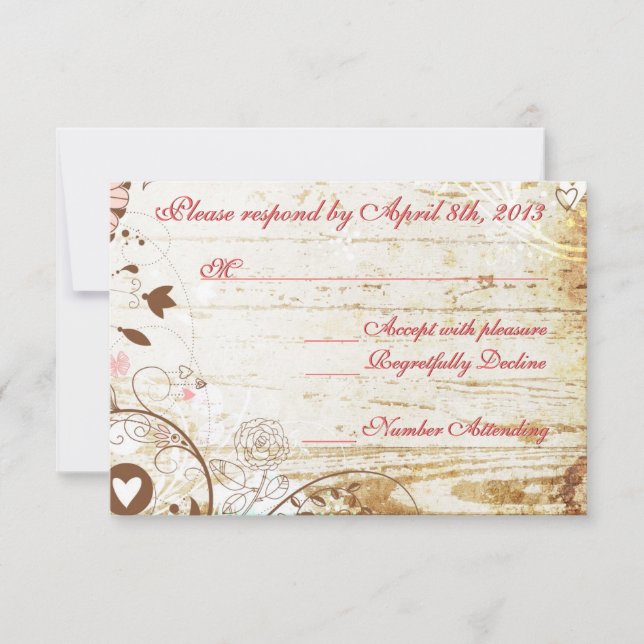 Rustic Wood Birdcage Wedding RSCP Reception Card (Front)