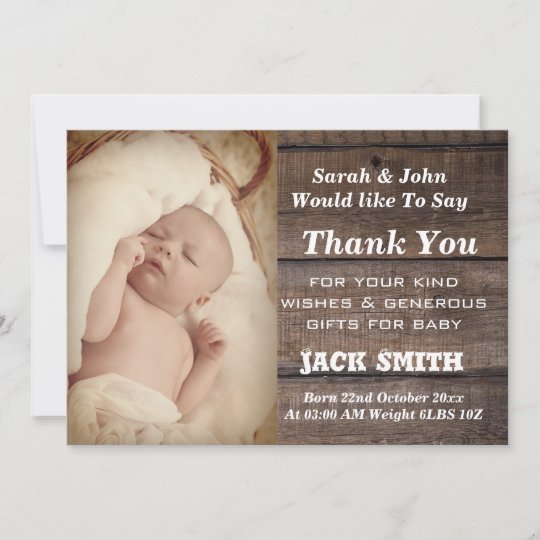Rustic Wood Birth Announcement Thank You Card Zazzle Rustic Wood Birth Announcement Thank