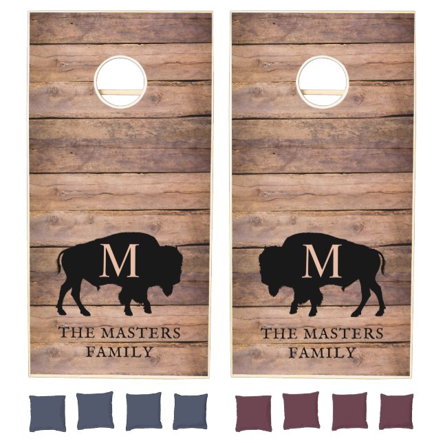 Rustic Wood Bison Monogram Family Name Cornhole Set (Set)