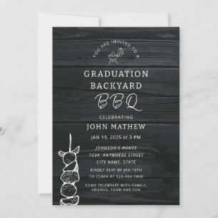 Rustic Wood Black BBQ Graduation Party Invitation