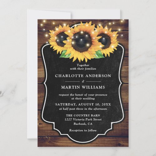 Rustic Wood Black Chalkboard Sunflower Wedding Invitation