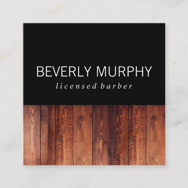 Rustic Wood Black Square Business Card (Front)