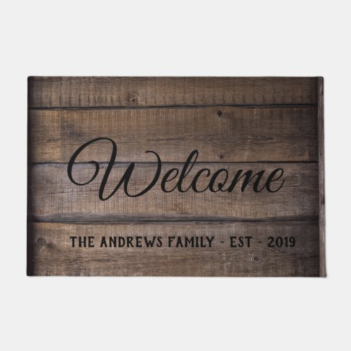 Rustic Wood Black Warm Welcome Calligraphy Doormat