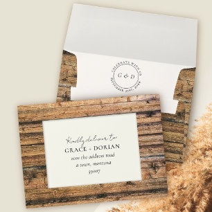 Rustic Wood Black White Ivory Address RSVP Wedding Envelope