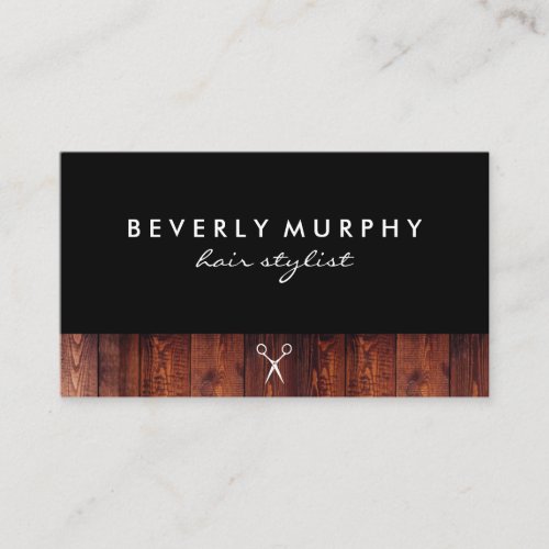 Rustic Wood Black with Shear Logo Business Card