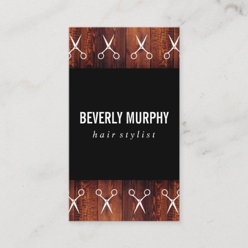 Rustic Wood Black with Shears Pattern Business Card