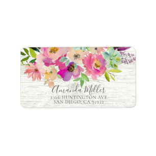 Rustic Wood Blooms Floral Return Address Label