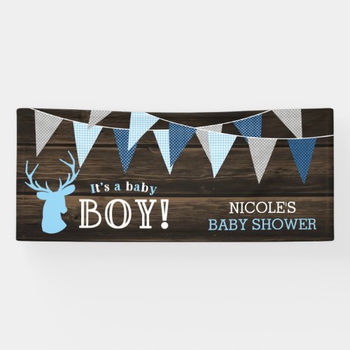 Rustic Wood Blue Deer Boy Baby Shower Banner