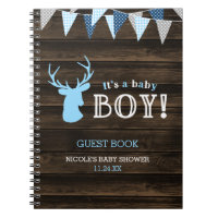 Rustic Wood Blue Deer Boy Baby Shower Guest Book