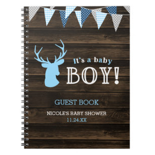 Rustic Wood Blue Deer Boy Baby Shower Guest Book