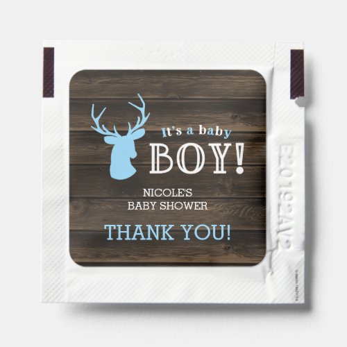 Rustic Wood Blue Deer Boy Baby Shower Hand Sanitizer Packet