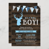 Rustic Wood Blue Deer Boy Baby Shower Invitations (Front/Back)