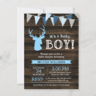 Rustic Wood Blue Deer Boy Baby Shower Invitations