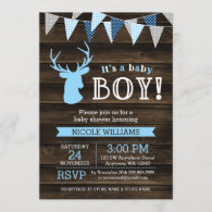 Rustic Wood Blue Deer Boy Baby Shower Invitations