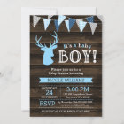 Rustic Wood Blue Deer Boy Baby Shower Invitations