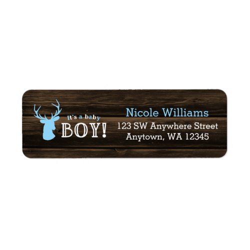 Rustic Wood Blue Deer Boy Baby Shower Label