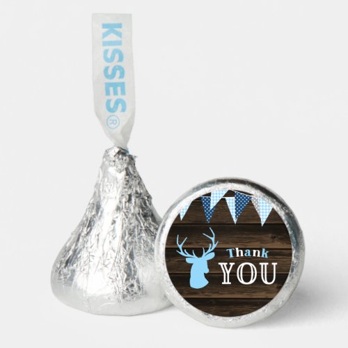 Rustic Wood Blue Deer Boy Baby Shower Thank You Hersheys Kisses