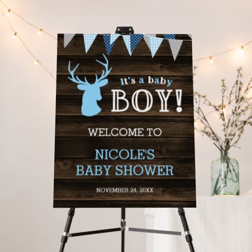 Rustic Wood Blue Deer Boy Baby Shower Welcome Foam Board