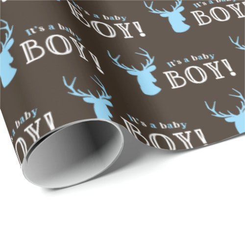 Rustic Wood Blue Deer Boy Baby Shower Wrapping Paper