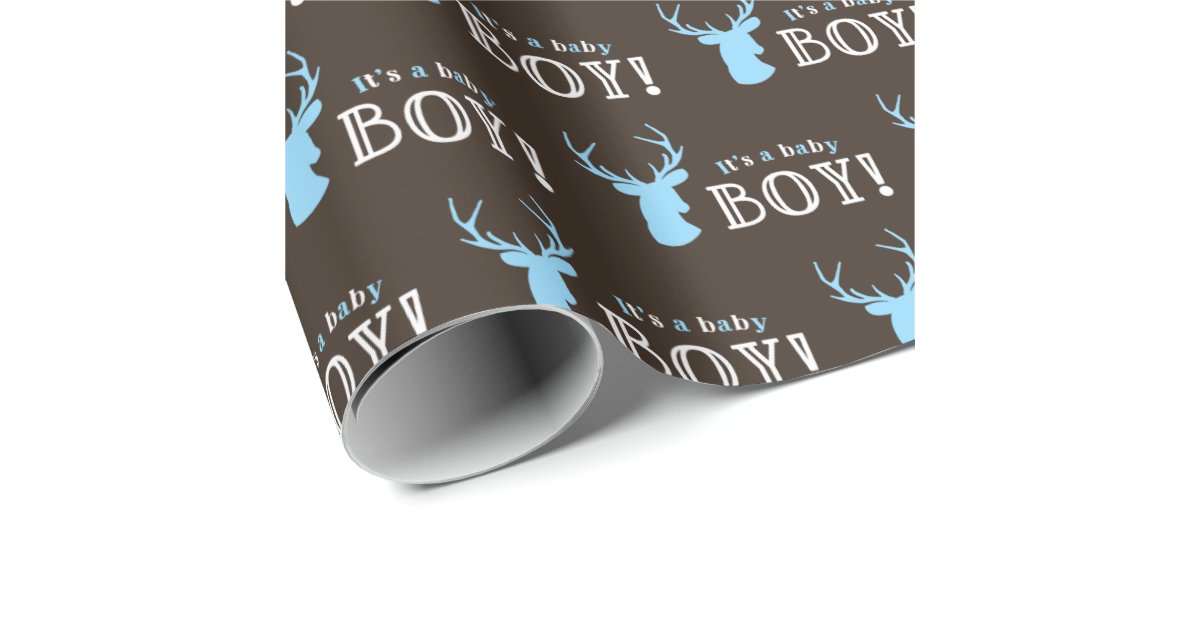 Rustic Wood Blue Deer Boy Baby Shower Wrapping Paper Zazzle